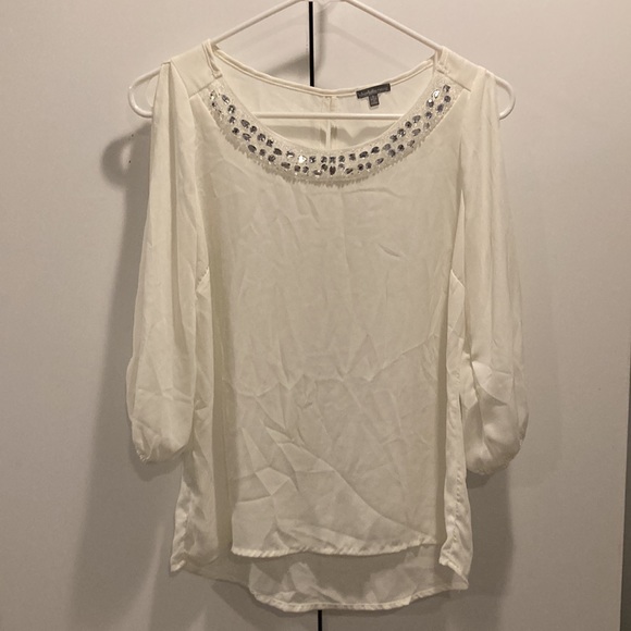 Charlotte Russe size small lightweight cream blouse with bling beads on collar - Picture 4 of 12